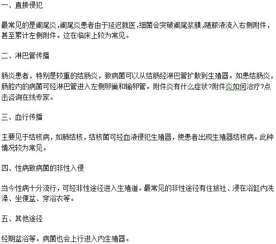 女性附件炎的感染途徑是什么？感染方式有哪些