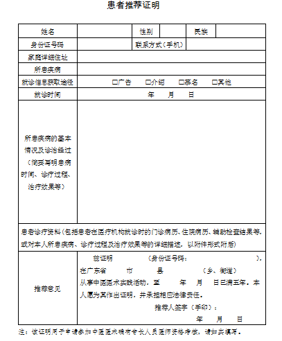 中醫(yī)醫(yī)術(shù)實踐證明材料、患者推薦表如何填寫