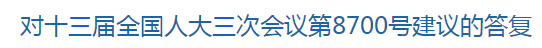 對十三屆全國人大三次會(huì)議第8700號(hào)建議的答復(fù)